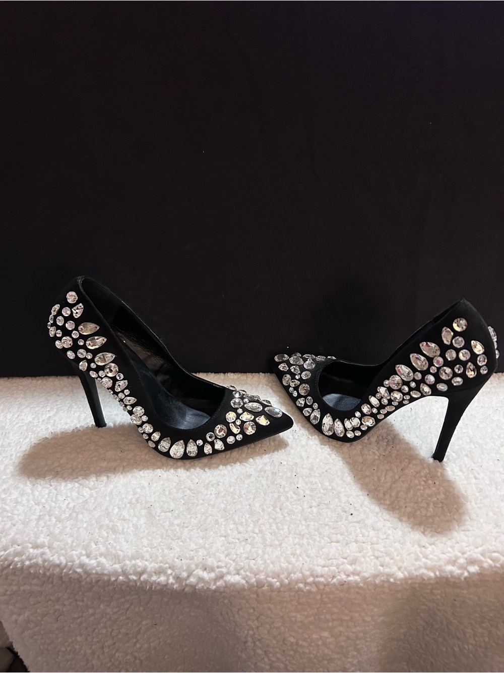 So Me Black Crystal-Studded Pointed Toe Stiletto Pumps